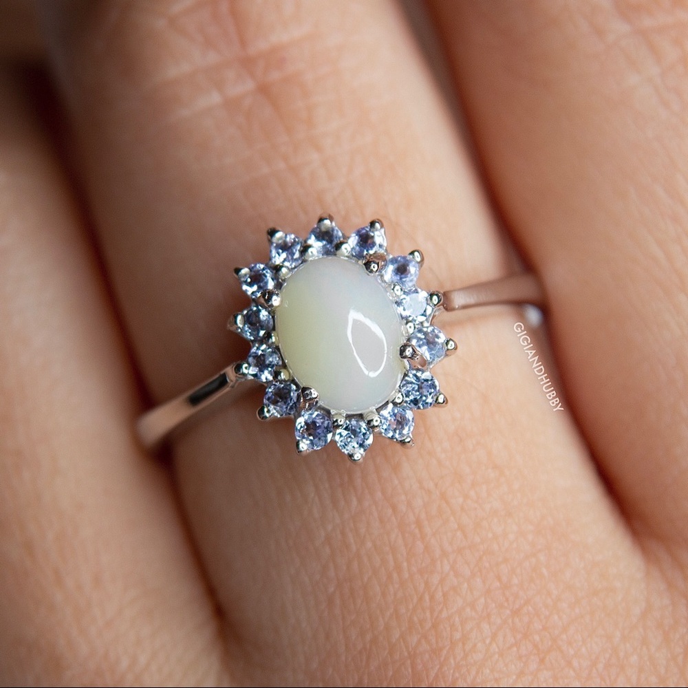 Ethiopian Opal with Tanzanite Halo on Silver 925